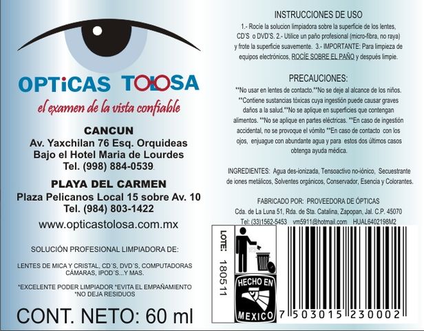 OPTICAS TOLOSA EN CANCUN, Q.R.